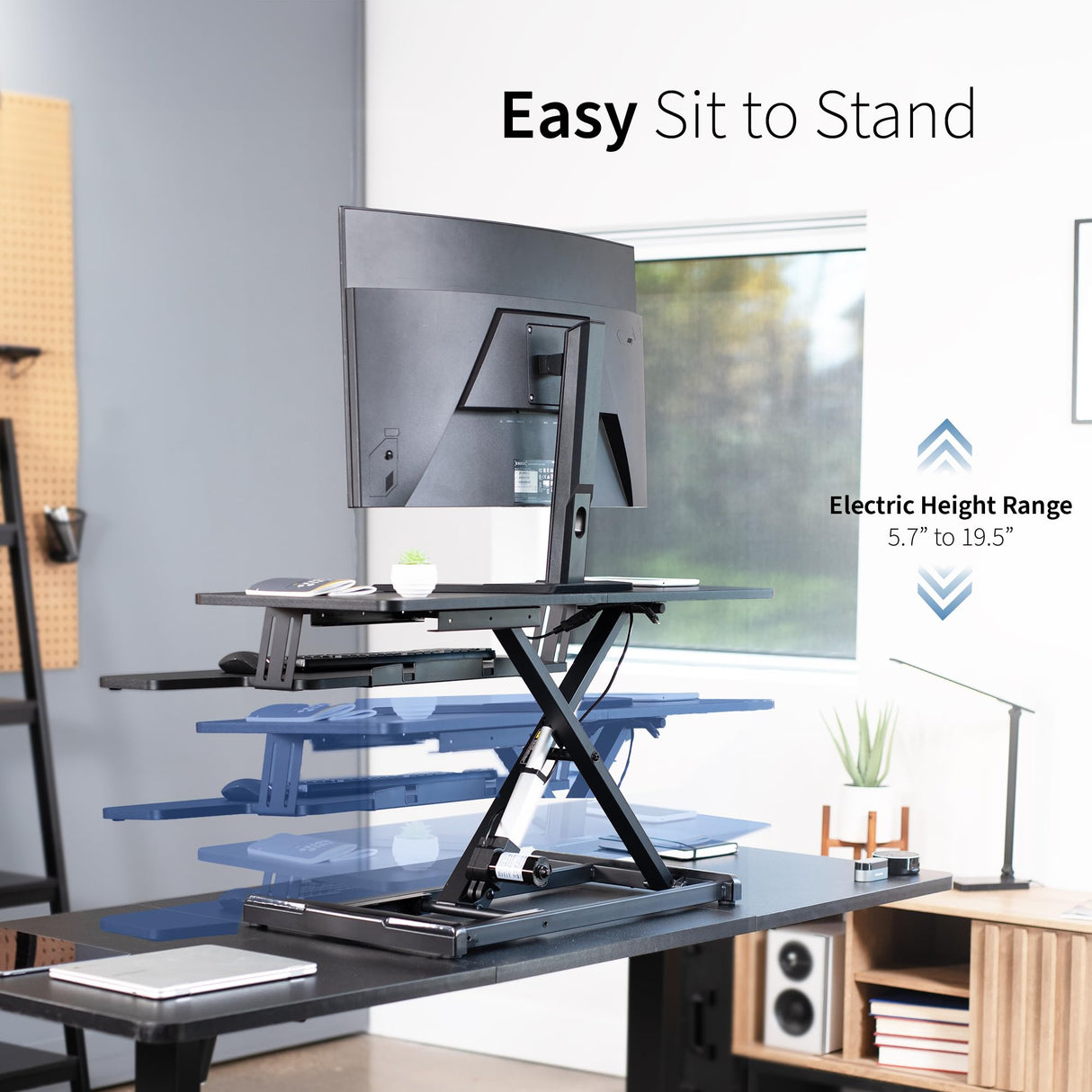 VIVO 36 inch Electric Motor Desk Converter, Height Adjustable Riser, Sit to Stand Dual Monitor and Laptop Workstation with Wide Keyboard Tray, Black, DESK-VE36B VIVO