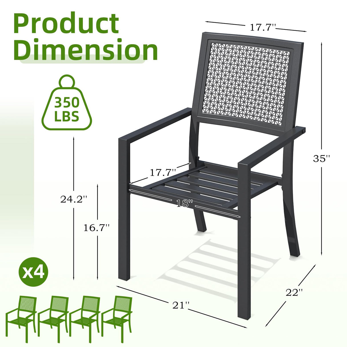 AECOJOY Outdoor Metal Dining Chairs, 4 Pieces Outdoor Patio Dining Chair with Armrest, Stackable Arm Chairs with Heavy-Duty E-Coating Metal Frame for Balcony, Garden, Set of 4 AECOJOY