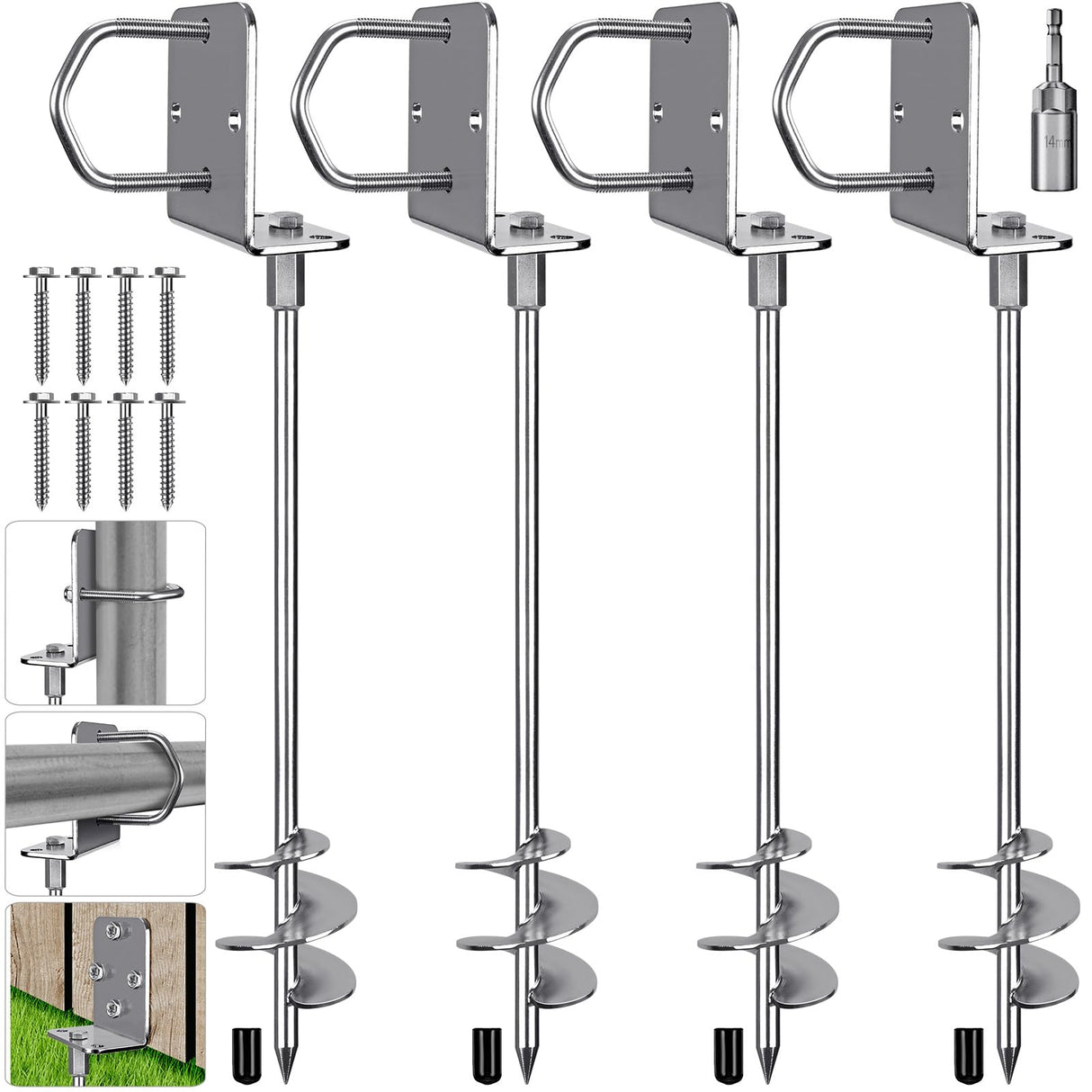 Insaga Multi-Purpose Ground Anchors Screw in, Wider Spiral Earth Anchors, Fully Welded Mobile Home Anchors for Trampolines, Swing Sets, Carports and More, 18'' Set of 4 Insaga