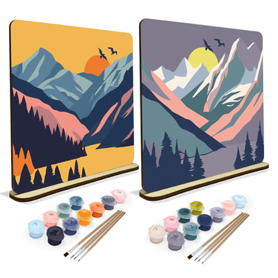JOOZ 2 Pack Paint by Numbers Kit for Adults, Mountain Paint by Number on Wood Board, DIY Sunset Boho Oil Painting by Numbers Ornaments for Desktop, Easy Adult Paint by Number Kits for Gift 8x8 Inch