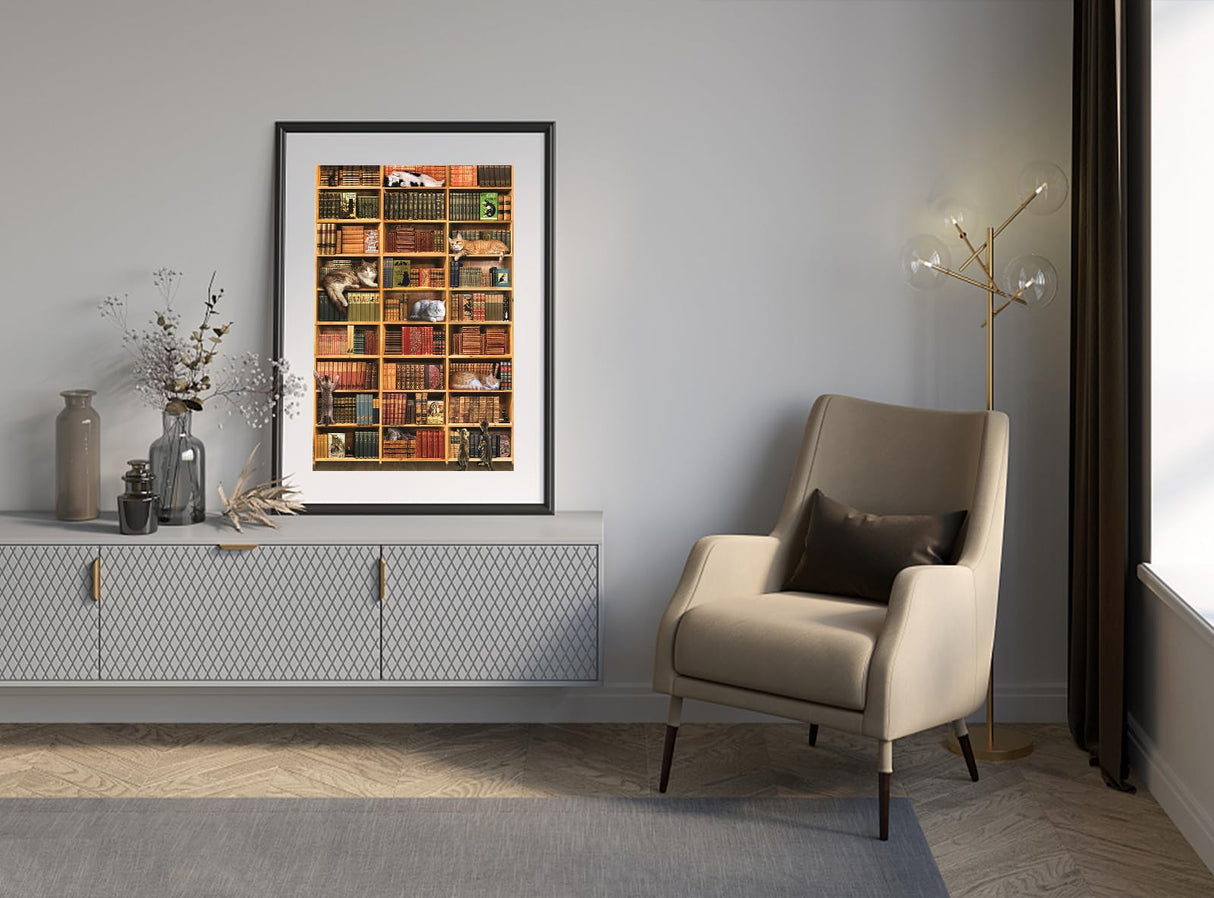 RECHIATO Jigsaw Puzzles for Adults,Jigsaw Puzzles 1000 Piece for Adults,Cat Jigsaw Puzzles for Adults 1000 Pieces and up, for Family Members and Friends, for Women&Mon, Library RECHIATO