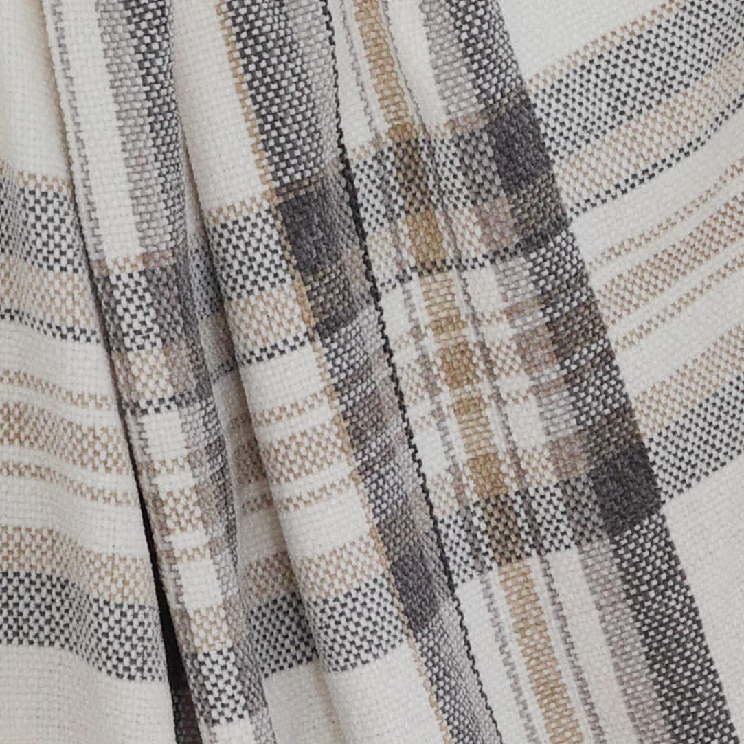 Taupe Grey and White Plaid Decor Tartan Blanket, Lightweight Soft Chenille Striped Knitted Rustic Farmhouse Throw with Tassels for Couch Sofa Chair Bed Office Home, 50" x 60" Snugtown