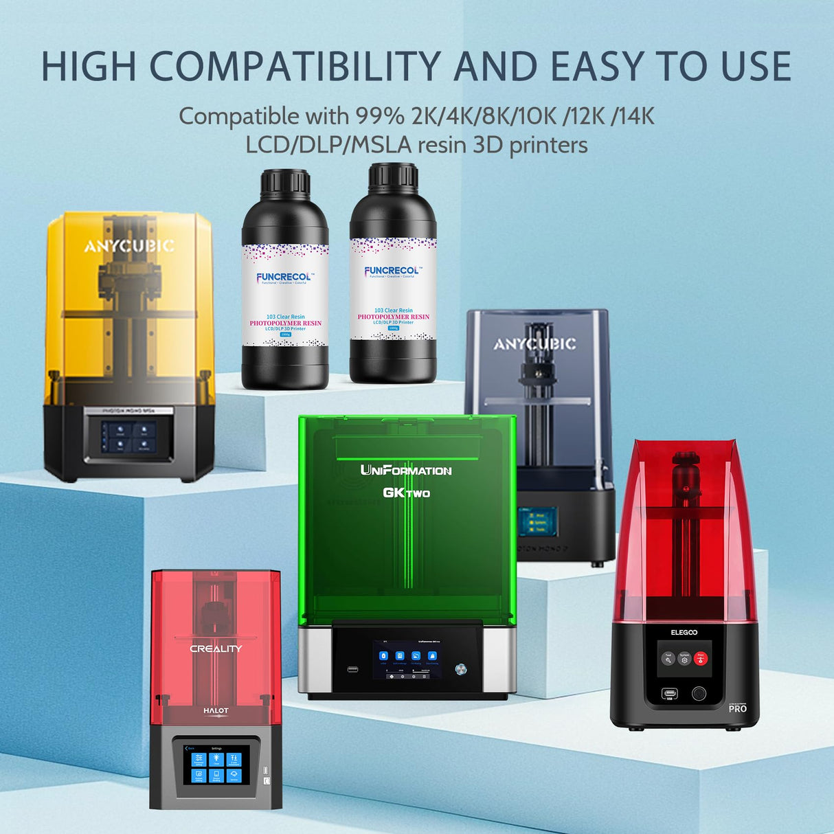 FUNCRECOL 3D Printer Resin Clear, High Precision Fast UV-Curing 3D Resin 405nm for LCD/DLP/MSLA Resin 3D Printer, Low Odor 3D Printing Resin Clear Yellow 1KG FUNCRECOL