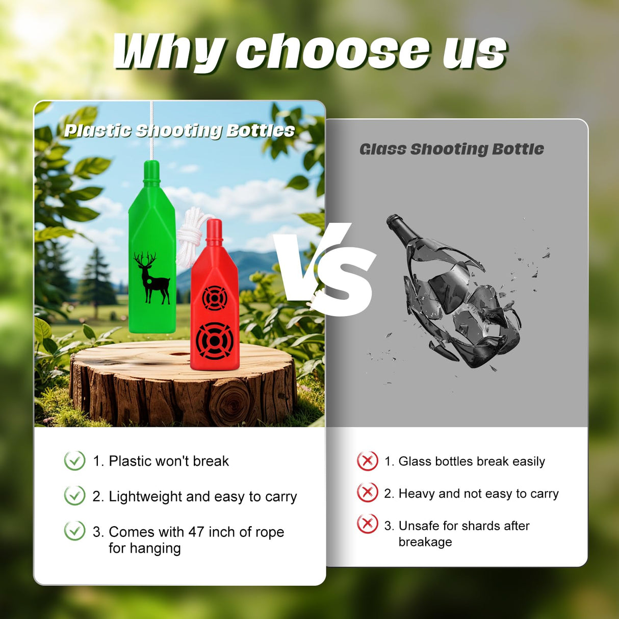 Ideagle 6-Pack Bottle Shooting Targets-Large and Small Target Combination with Hanging Rope for Target Practice, Ideal for Indoor and Outdoor Gun Ranges Ideagle