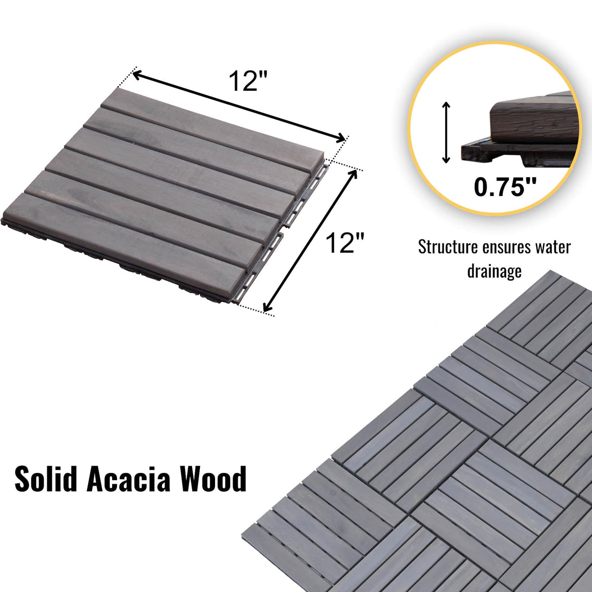 Interlocking Deck Tiles - 12x12 Inch Waterproof Outdoor Flooring for All Weather Use - Wood Tiles for Patio, Porch, Poolside, Backyard, Balcony, (Light Gray * 10 PCS) RIDFY