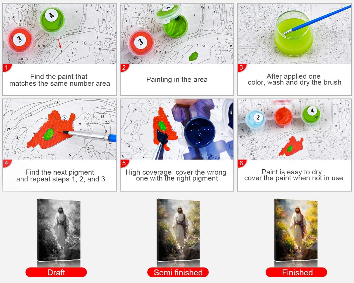 Rebotipy DIY Paint by Numbers for Adults Jesus Adult Paint by Number Kits on Canvas Jesus Walking Down Path Painting by Numbers Kit for Adults Flowers Art Crafts 16x20 in Rebotipy