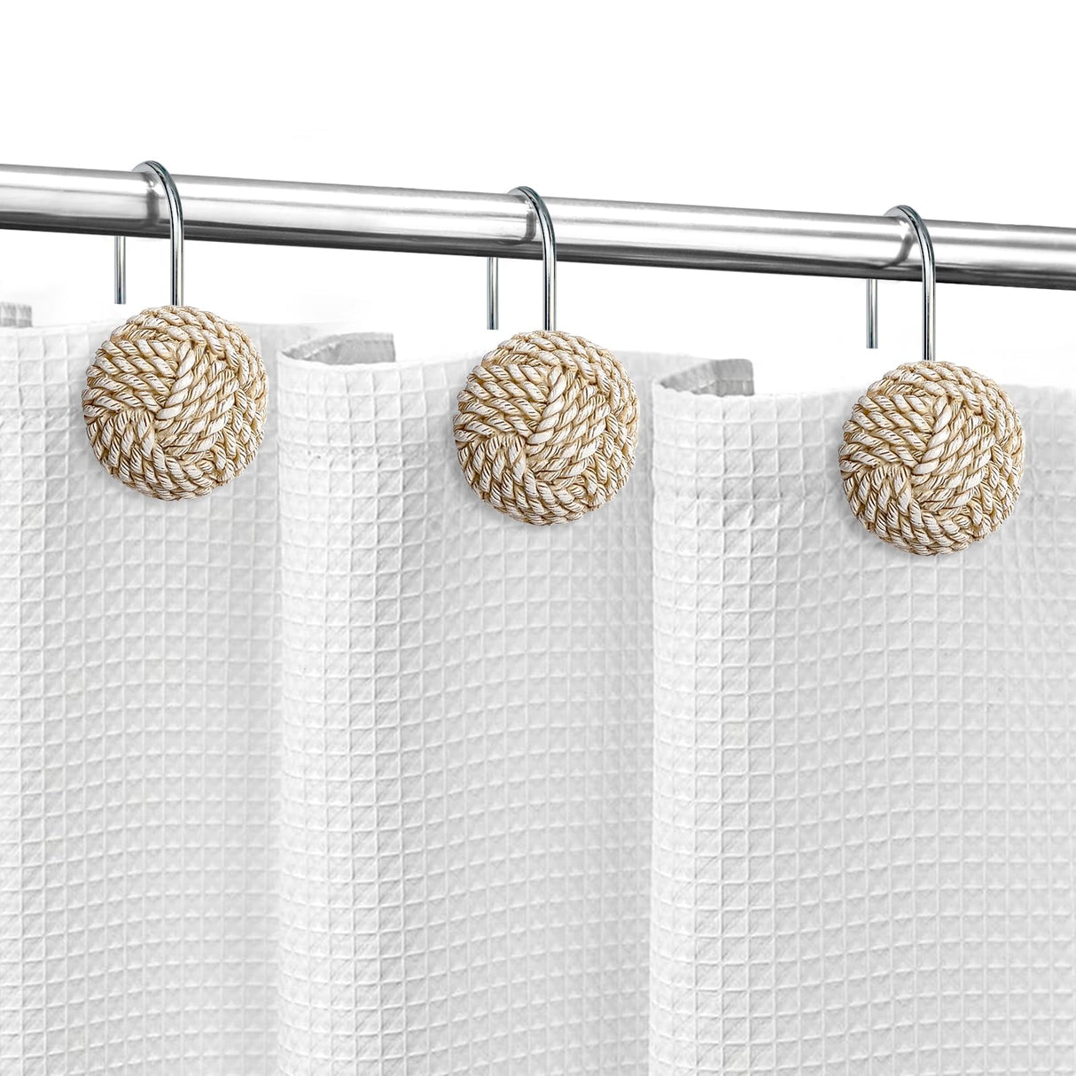 Sunlit Boho Knots Shower Curtain Hooks, Home Decorative Shower Curtain Rings for Bathroom, Seaside Nautical Shower Curtain Hangers Bathroom Accessories, Set of 12 Sunlit
