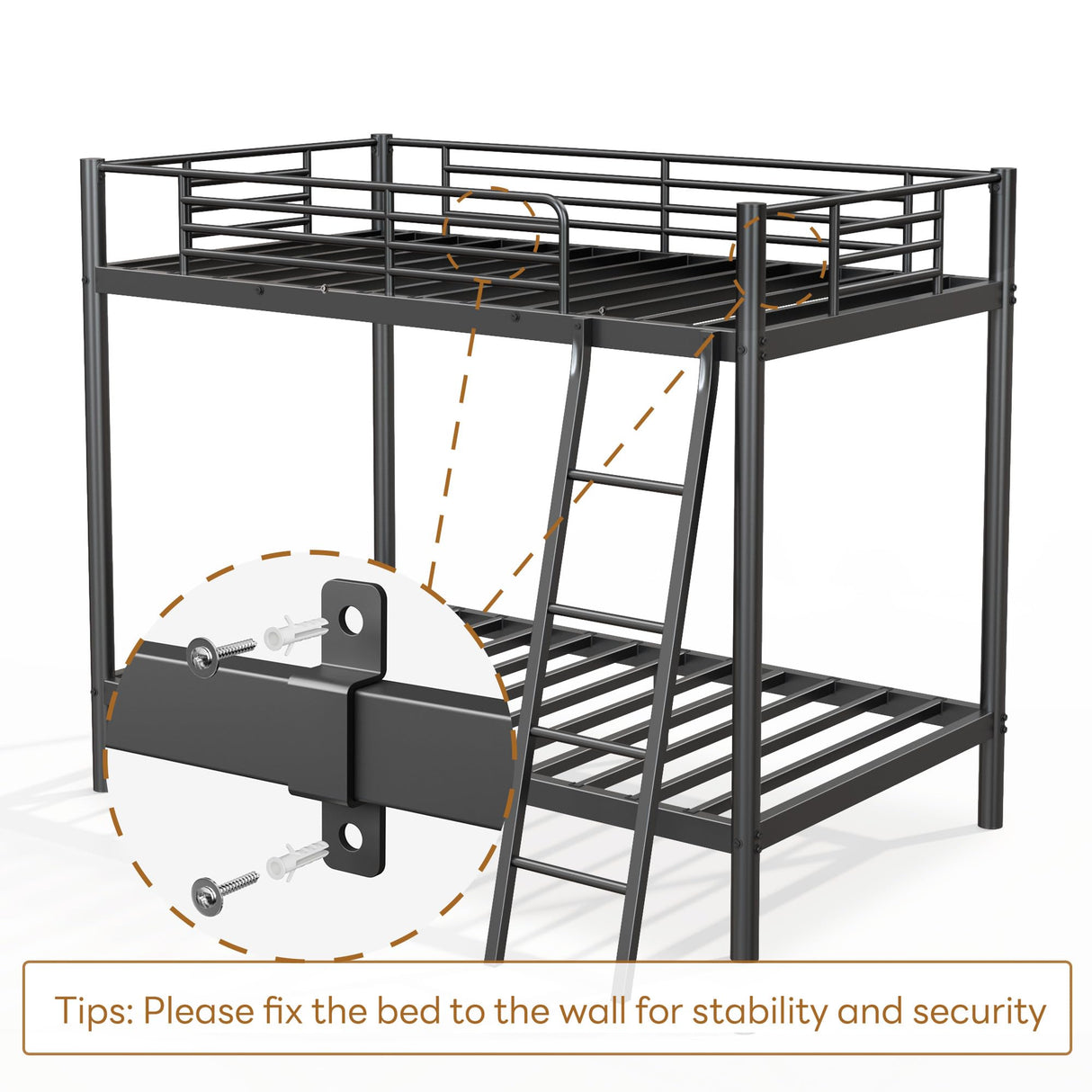 SogesSleep Bunk Bed Twin Over Twin, Heavy Duty Metal Bunk Bed Frame with Angled Ladder for Teens and Adults, for Spaces-Saving, Smooth Rounded Edges, Noise Free & Easy Assembly, Black SogesSleep