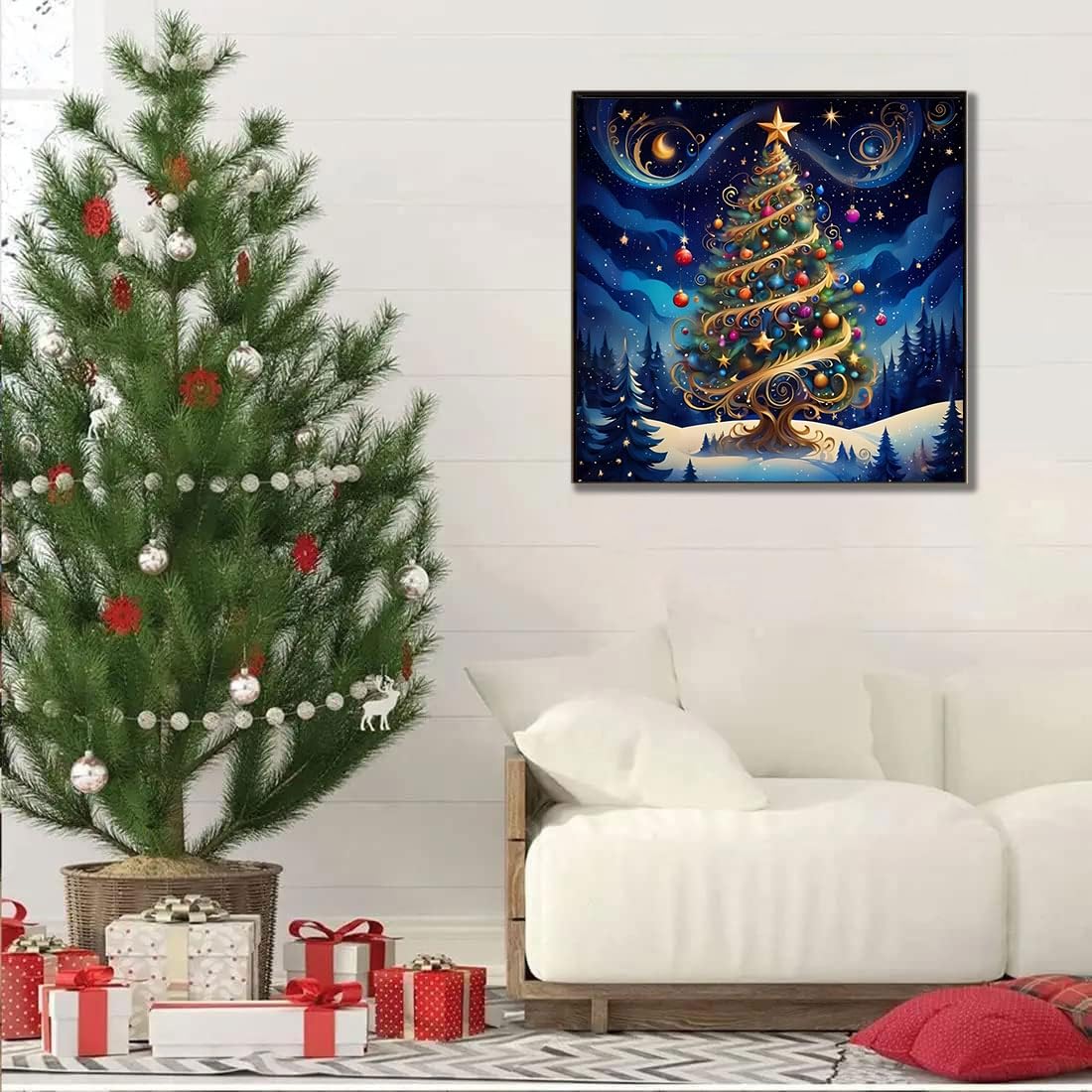 Christmas Tree Diamond Paintings Kits for Adults, Christmas Scenery Diamond Art Kits Full Drill Diamond Dots Paint with Diamonds Gem Arts and Crafts for Beginner Home Wall Decor WUSARPLY