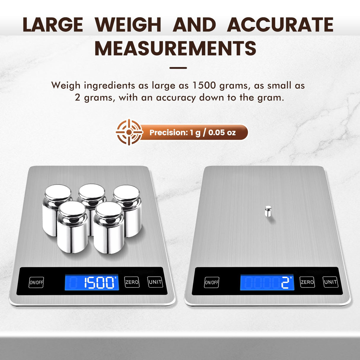 33lb Food Scale, Digital Kitchen Scale Batteries and USB Charging,1g/0.05oz Precise Graduation, Waterproof Stainless Steel with LCD Display Weight Grams and oz for Cooking Baking (Stainless Steel) Deweywei
