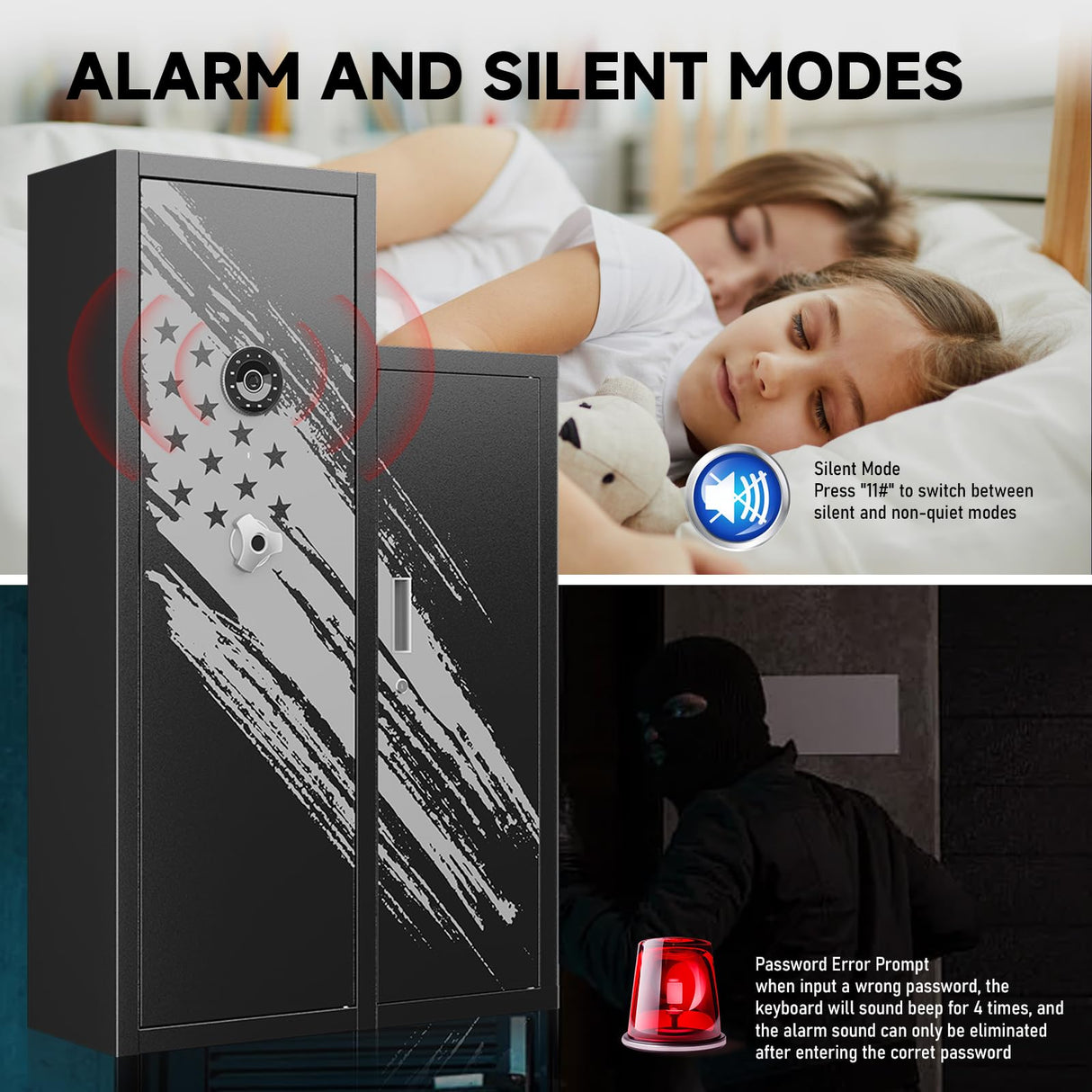 KAER 8-10 Gun Safe, Large Gun Safe for Rifles and Pistols, Quick Access Home Gun Rifle Safe and Storage Gun Locker Cabinet with 4 Pistol Pouches and Removable Shelf for Shotgun, Firearm, Ammo KAER