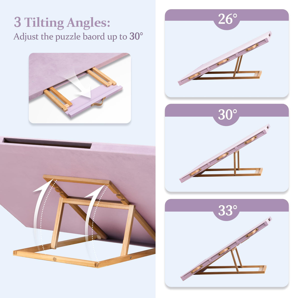 Jigpal Jigsaw Puzzle Table with Integrated Adjustable Stand/Bracket and Cover, 3-Tilting-Angle Portable Puzzle Board with 6 Sorting Drawers, Non-Slip Flannelette Covered for Up to 1500 Pieces