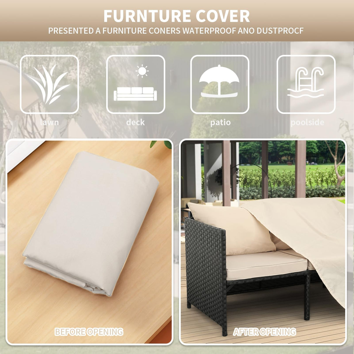 Valita 3-Piece Outdoor PE Rattan Furniture Set Patio Black Wicker Conversation Loveseat Sofa Sectional Couch Khaki Cushion Valita