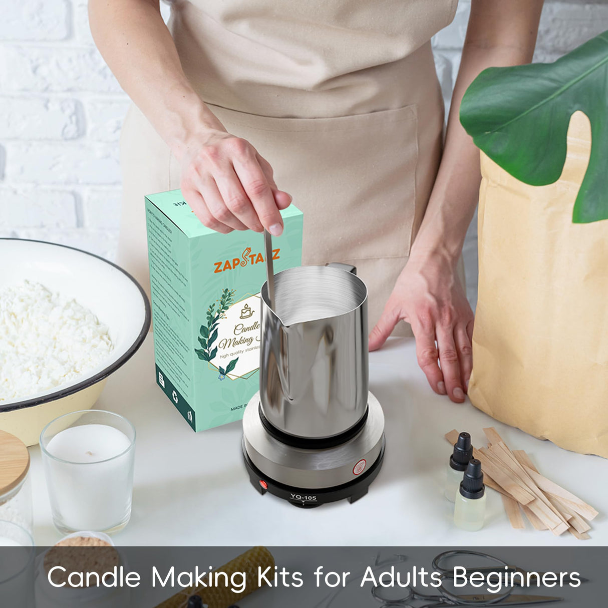 Zapstarz Candle Making Kit with Hot Plate, Candle Making Supplies for Adults Beginners, Wax Melting Pot with Stirring Spoon, Anti-Scalding Pad, Thermometer for Candle Making, Candle Making Pouring Pot Zapstarz