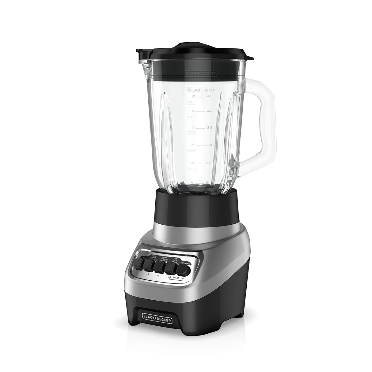 BLACK+DECKER PowerCrush Countertop Blender, 6-Cup Glass Jar, For Smoothies and More, Stainless Steel Blade, 4 Speed Settings to Puree, Crush Ice, Chop, Dice, and Pulse, Dishwasher Safe, 700W Motor BLACK+DECKER