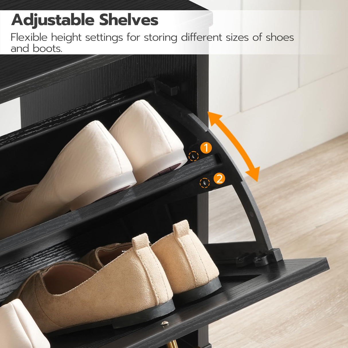 HOOBRO Shoe Bench with Storage, Shoe Storage Bench with 2 Flip Drawers, 39.4" Shoe Cabinet with Bench, Hidden Shoe Rack Organizer for Entryway, Foyer, Hallway, Mudroom, Black and Gold DB48HX01 HOOBRO