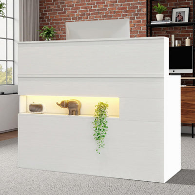 Reception Desk with Counter, Modern Front Table Equipped with Drawers & Keyboard Tray, 47.2-inch Checkout Counter with LED Lights & Power Outlets for Lobbies, Salons, Retail, Home Offices