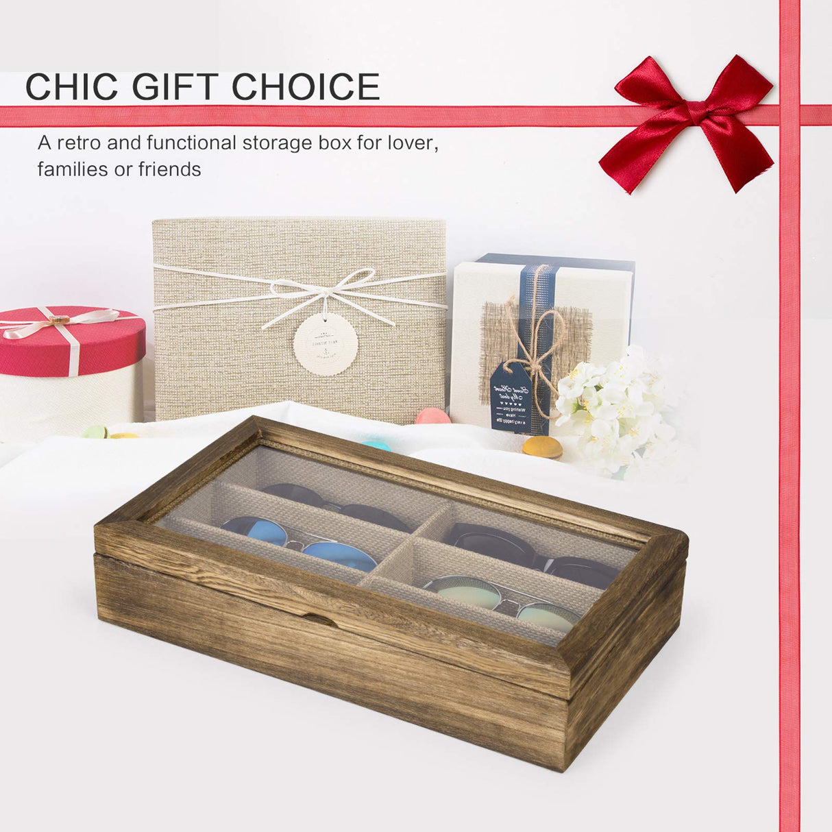 SRIWATANA Sunglasses Organizer Box, 6 Slot Eyeglasses Display Case Storage for Women Men, Gifts for Loved One, Carbonized Black SRIWATANA