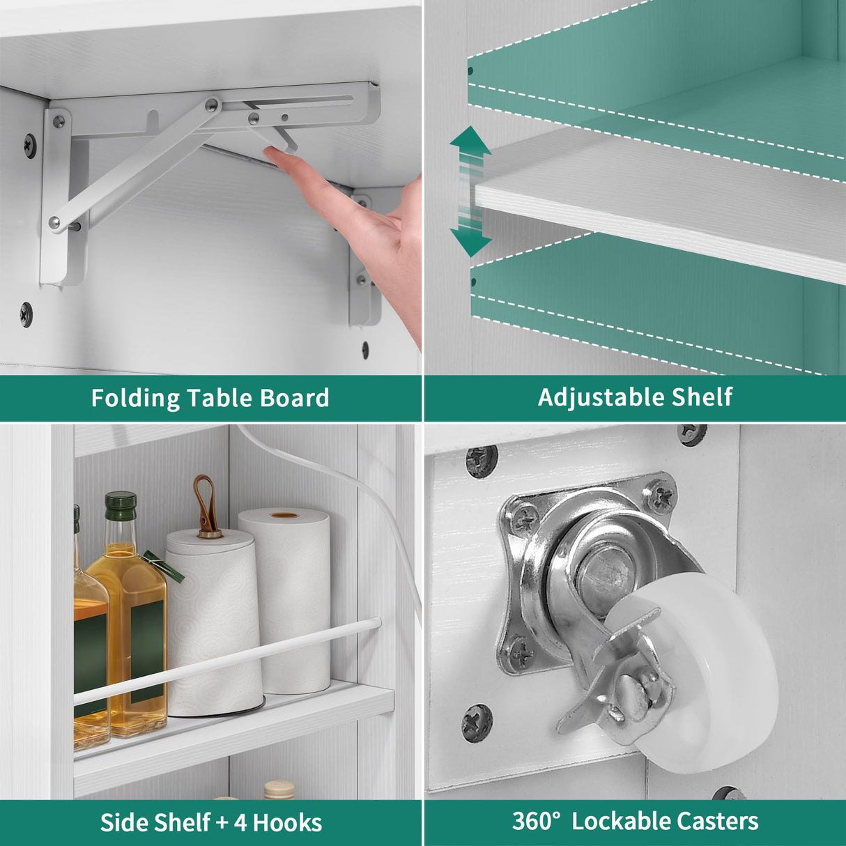 YITAHOME Kitchen Island with Stainless Steel Top & Drop Leaf, 47 Inch Kitchen Island on Wheels with Power Outlet, Rolling Portable Mobile Kitchen Cart w Storage Drawer Cabinet Counter Metal Top, White YITAHOME