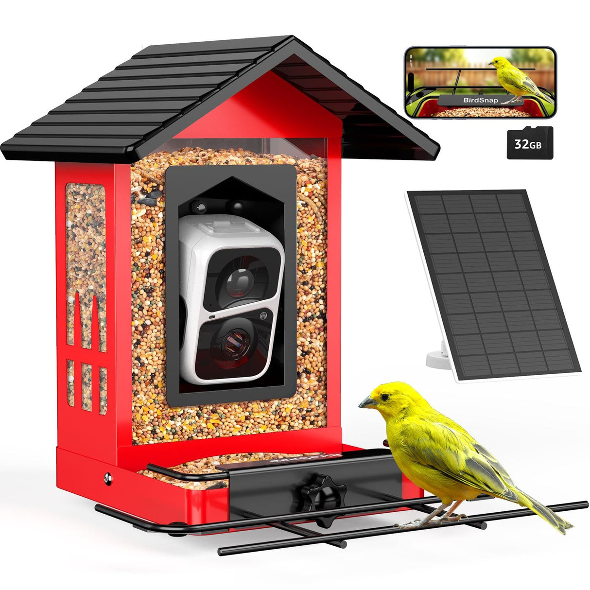 birdsnap® APS - Metal Bird Feeder with Camera Solar Panel 32GB Card, AI Identify 10000+ Birds Camera Feeder, 2K HD Live View Auto Record Bird Video, Ideal Xmas Gift for Bird Lovers birdsnap