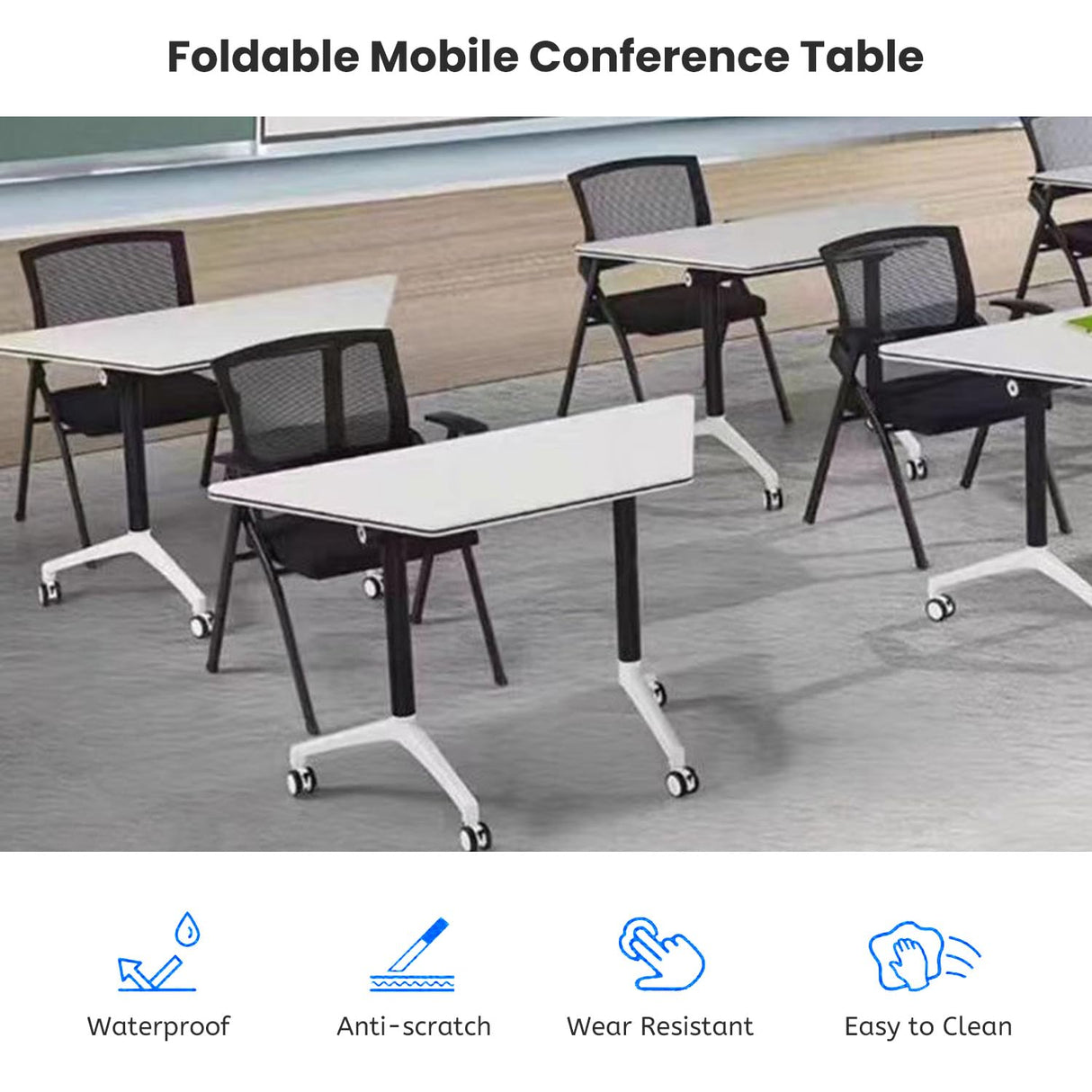 Folding Conference Table,Large Conference Meeting Table for 8 People,Modern Mobile Training Table with Wheels,Rolling Conference Room Tables with Metal Frame,Meeting Seminar Table 47.2x23.6x29.5in AFBZR