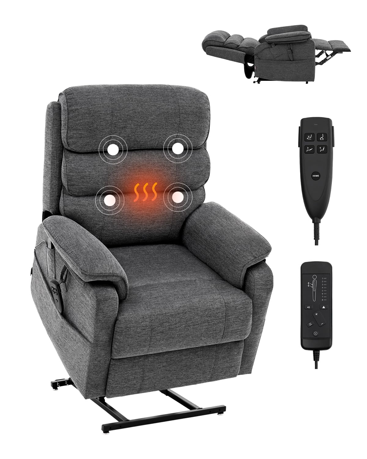 VEVOR Power Lift Recliner Chair, Dual Motor Lift Chair with Heat and Massage for Elderly, Infinite Position Adjustment Electric Recliner with 2 Anti-Fall Ropes (Medium, Dark Gray) VEVOR