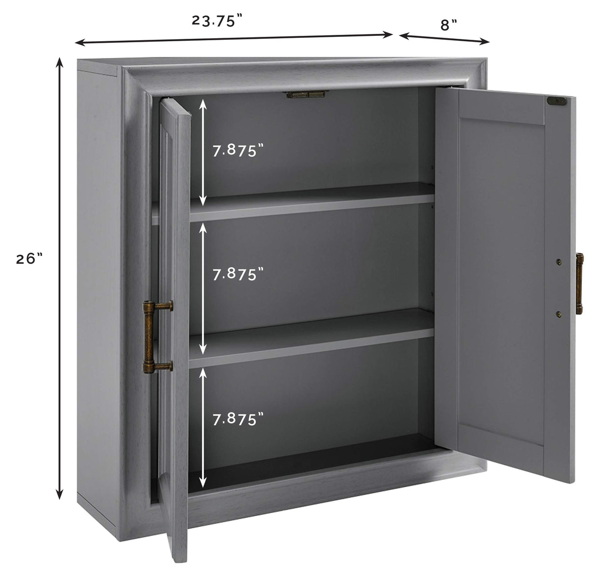 Crosley Furniture Tara Wall Mounted Bathroom Storage Medicine Cabinet with Shelves, Vintage Gray Crosley Furniture
