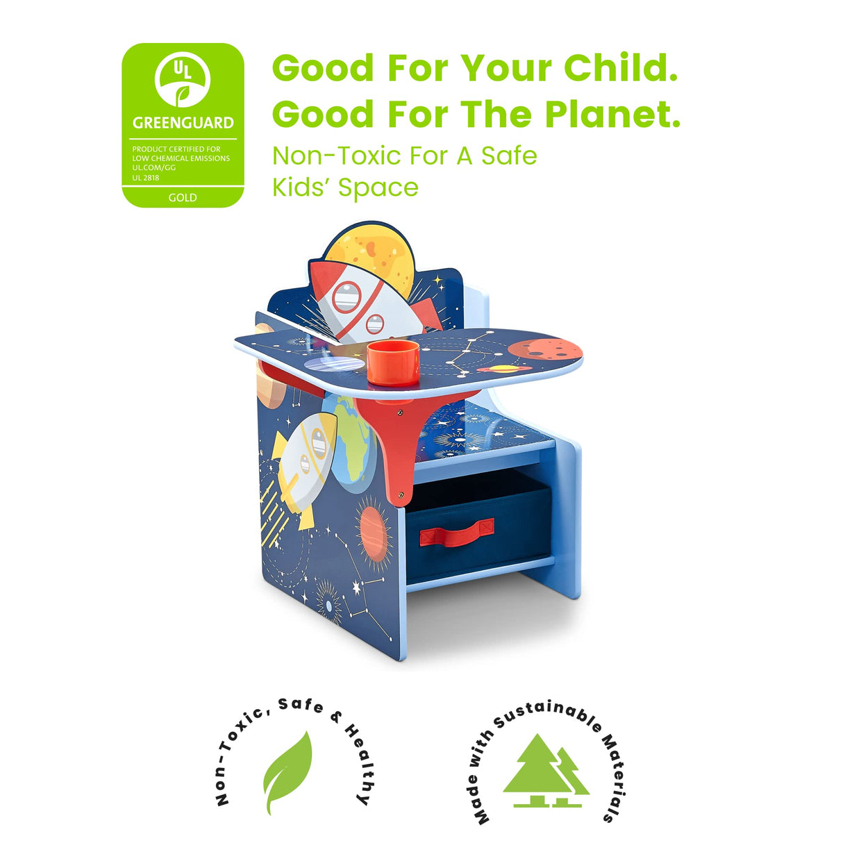 Delta Children Space Adventures Chair Desk with Storage Bin - Ideal for Arts & Crafts, Snack Time, Homeschooling, Homework & More - Greenguard Gold Certified, Blue Delta Children