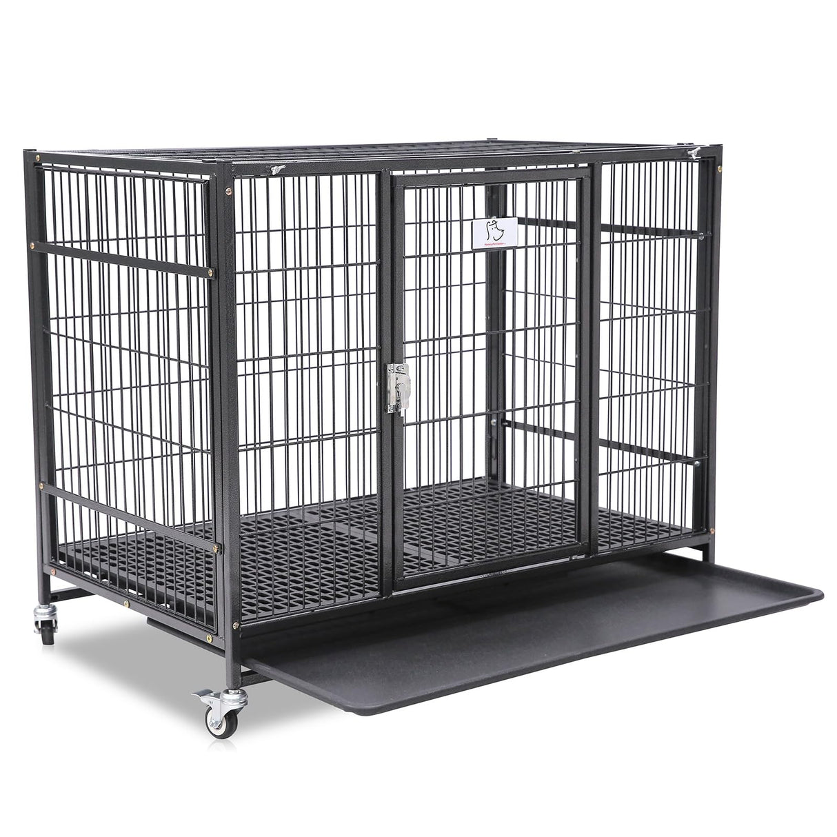Homey Pet 37 inch Stackable Open Top Heavy Duty Dog Crate Cage for Medium Dog with Wheels and Removable Tray Homey Pet