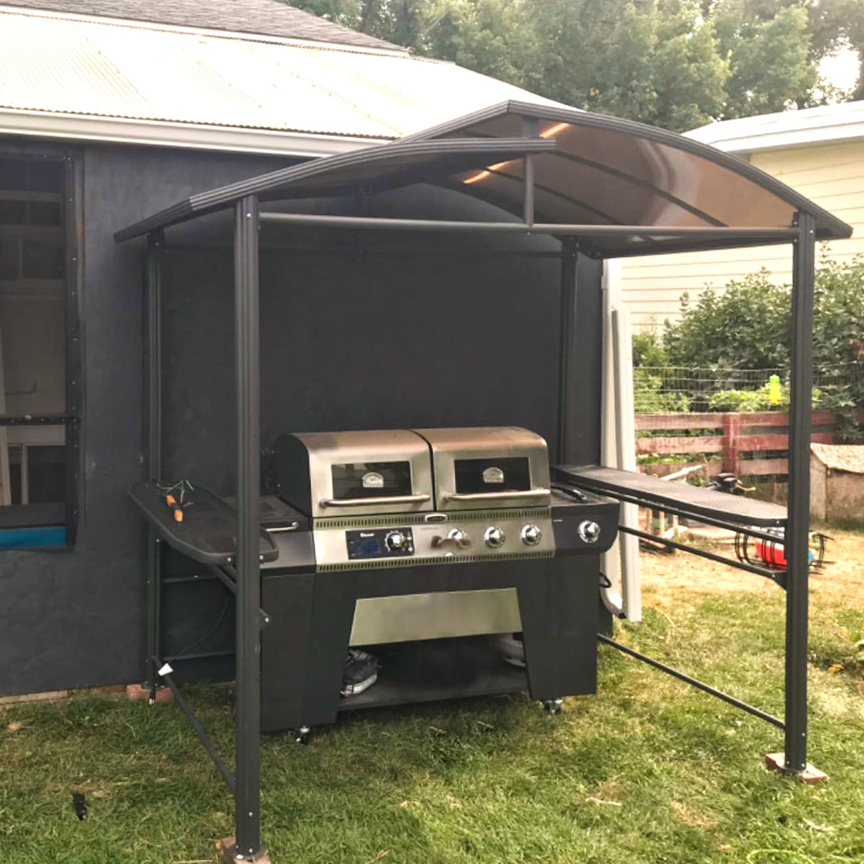 COOS BAY 8x5 Barbeque Grill Gazebo Outdoor BBQ Gazebo Canopy, Steel Frame Double-Tier Polycarbonate Top Canopy with Shelves Serving Tables COOS BAY