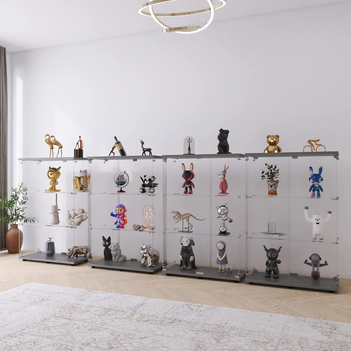 Yoluckea 3 Shelves Glass Cabinet with 2 Doors, Floor Standing Clear Glass Curio Cabinet Collection Display Case for Living Room Bedroom 49.49” x 31.77”x 14.37” Black Yoluckea