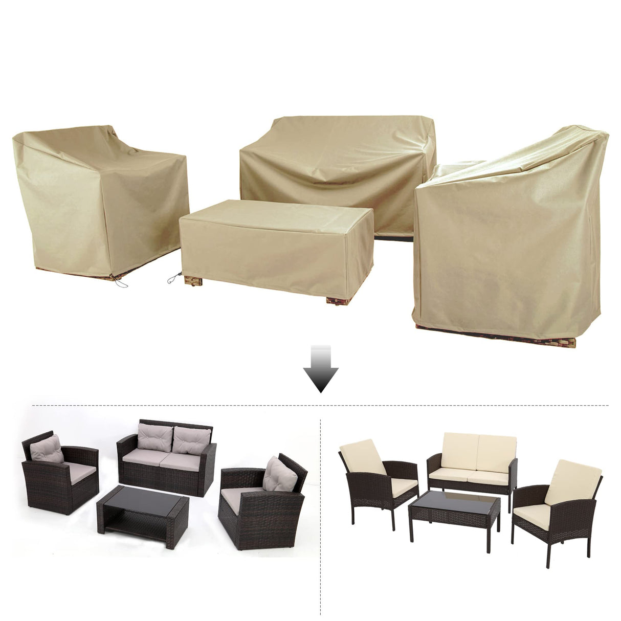 Baner Garden Patio Furniture Covers,Outdoor Furniture Cover Waterproof,Patio Furniture Set Covers for 4 Piece Outdoor Conversation Set,Patio Covers Set Beige BANER GARDEN