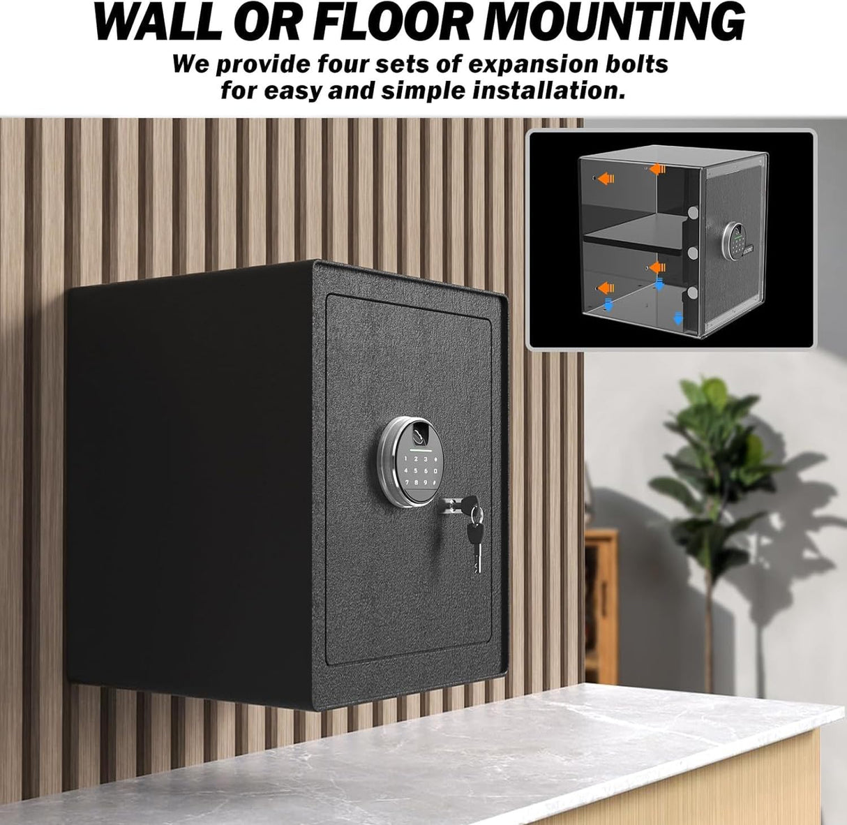 <2.3 Cu.Ft> Biometric Safe with Fingerprint Lock and Code,Strong Steel Digital Safe box with Removable Shelf for Document, Valuables and Guns in Home, Office or Hotel, 13.79"D x 13.79"W x 15.75"H GOLDENKEY