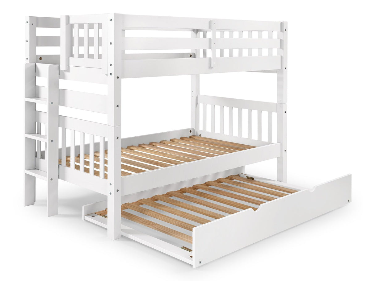 Bedz King Bunk Beds Twin over Twin Mission Style with End Ladder and a Twin Trundle, White Bedz King