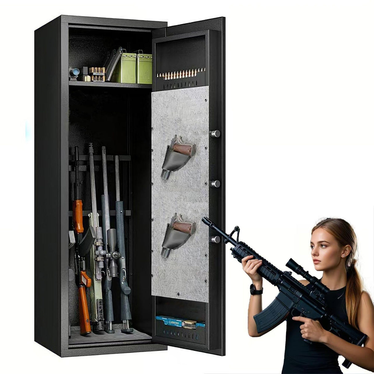 5-8 Biometric Gun Safe for Home, Large Capacity Rifle & Pistol Safe with Quick-Access Lock, Ammo Storage, No Assembly Required (52"H*12"W*11''D) Leariso