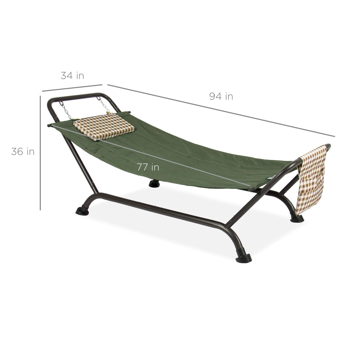 Best Choice Products Outdoor Hammock Bed with Stand for Patio, Backyard, Garden, Poolside w/Weather-Resistant Polyester, 500LB Weight Capacity, Pillow, Storage Pockets - Green Best Choice Products