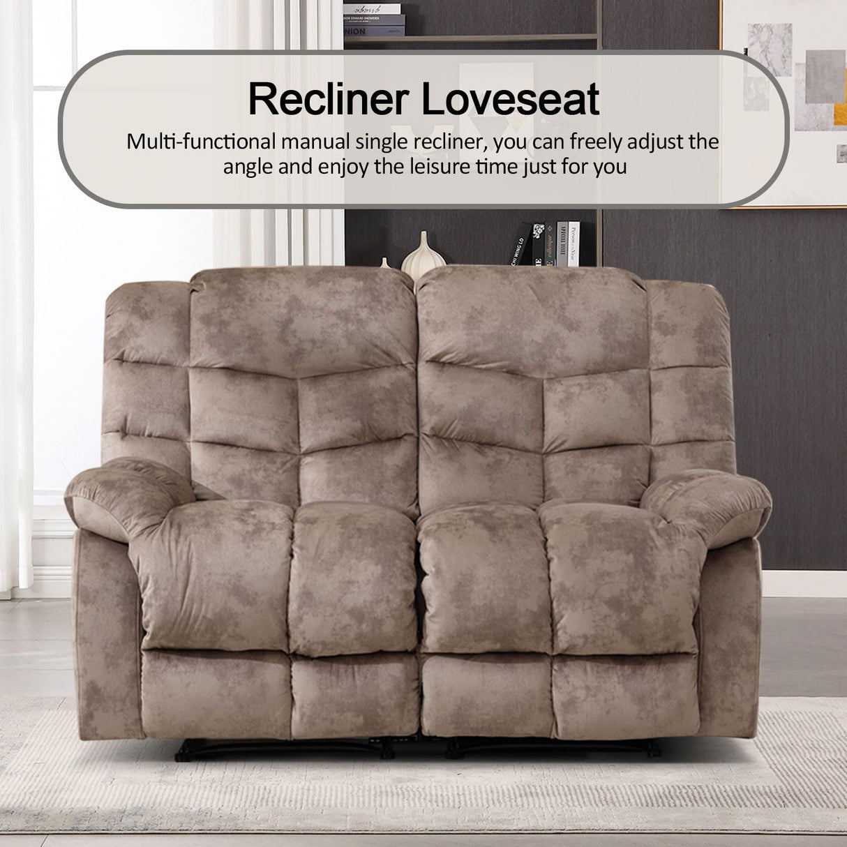CANMOV Manual Reclining Sofa Set, 3 Pieces Recliner Sofa Set, Manual Recliner Chair, Reclining Loveseat and 3-Seat Sofa for Living Room, 3 Pieces Furniture Set, Light Brown (1+2+3) CANMOV