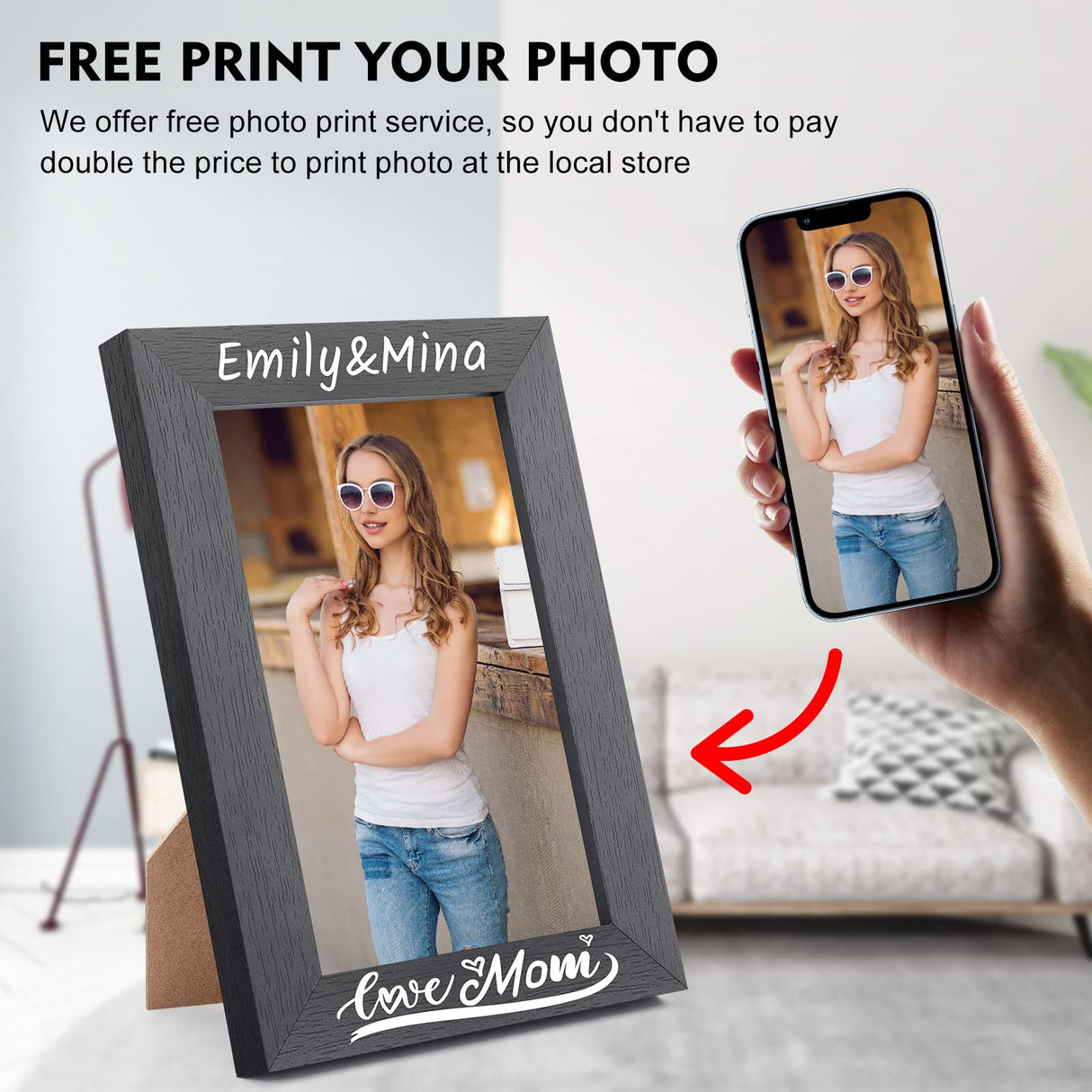 Personalized Picture Frame, Custom Picture Frames, Wooden Customized Photo Frame, Hanging/Tabletop Engraved Picture Frame, Personalized Add Your Custom Text Photo Picture Frame (4x6-Inch) Pesccygne