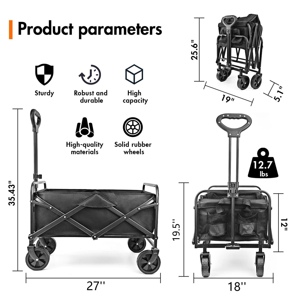 NEOTEC Collapsible-Folding-Wagon - Wagon Cart Heavy Duty Foldable Outdoor Utility with Silent Universal Wheels, Adjustable Handle for Camping NEO-TEC