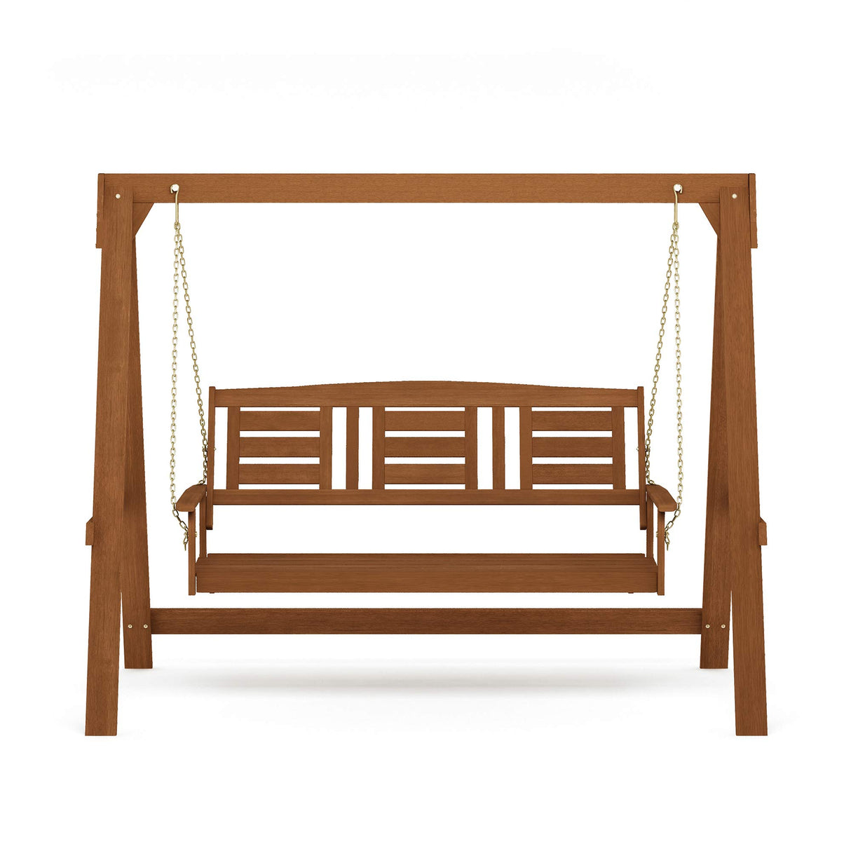 Furinno Tioman Hardwood Patio / Garden / Outdoor Large Porch Swing, 3 Seater with Hanging Frame, Natural Furinno