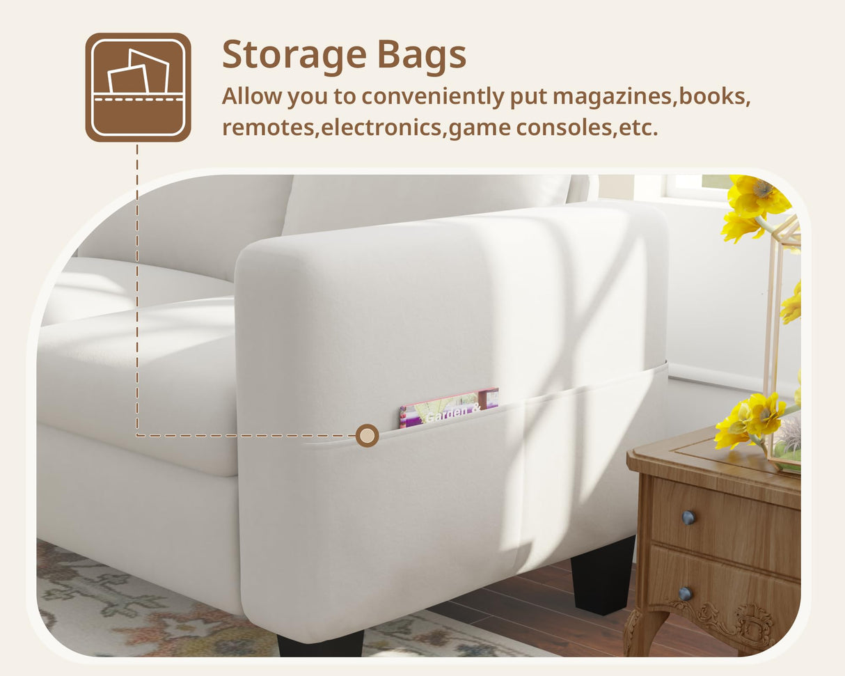 Woyomeub Sectional Sofa Couches for Living Room 78" L Shaped Sofas with Storage Ottoman Small 3 Seater Couch Velvet Fabric, Beige Woyomeub