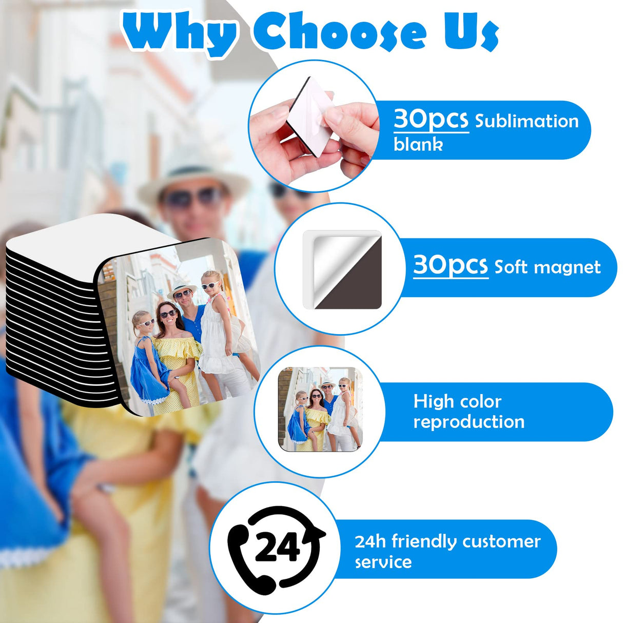 Sublimation Blank Fridge Magnets for Home Kitchen Refrigerator Microwave Oven Wall Door Decoration or Office Calendar with 30 Pcs Sublimation Printing Square Blank, 30 Pcs DIY Metal Magnetic Cruzix