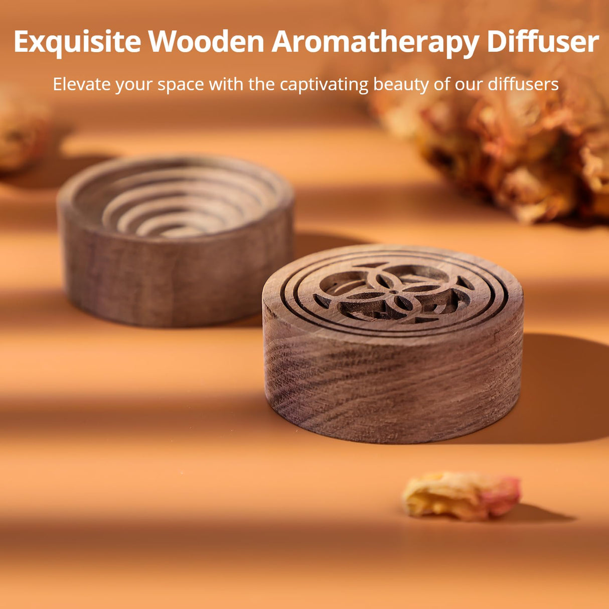 2 PCS Wooden Essential Oil Diffuser, Walnut Wood Diffuser, Aromatherapy Diffuser, Small Round Diffuser for Home, Offices, Cars, Yoga Rooms, Sauna Rooms, SPA Centers Anjetan