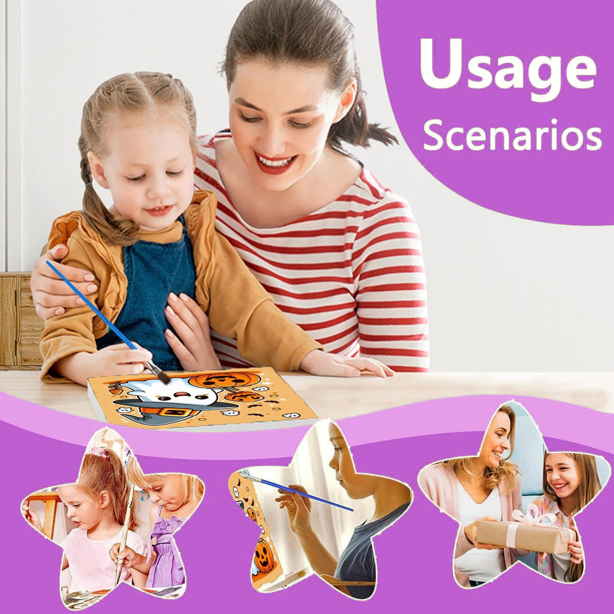 cviokrdu Halloween Paint by Numbers Kit for Kids with Frame - Wooden Easel, Ghosts Paint by Numbers for Kids Ages 4 8 12, Easy Acrylic Oil Painting Kits for Home Wall Decoration 8x8 inch cviokrdu