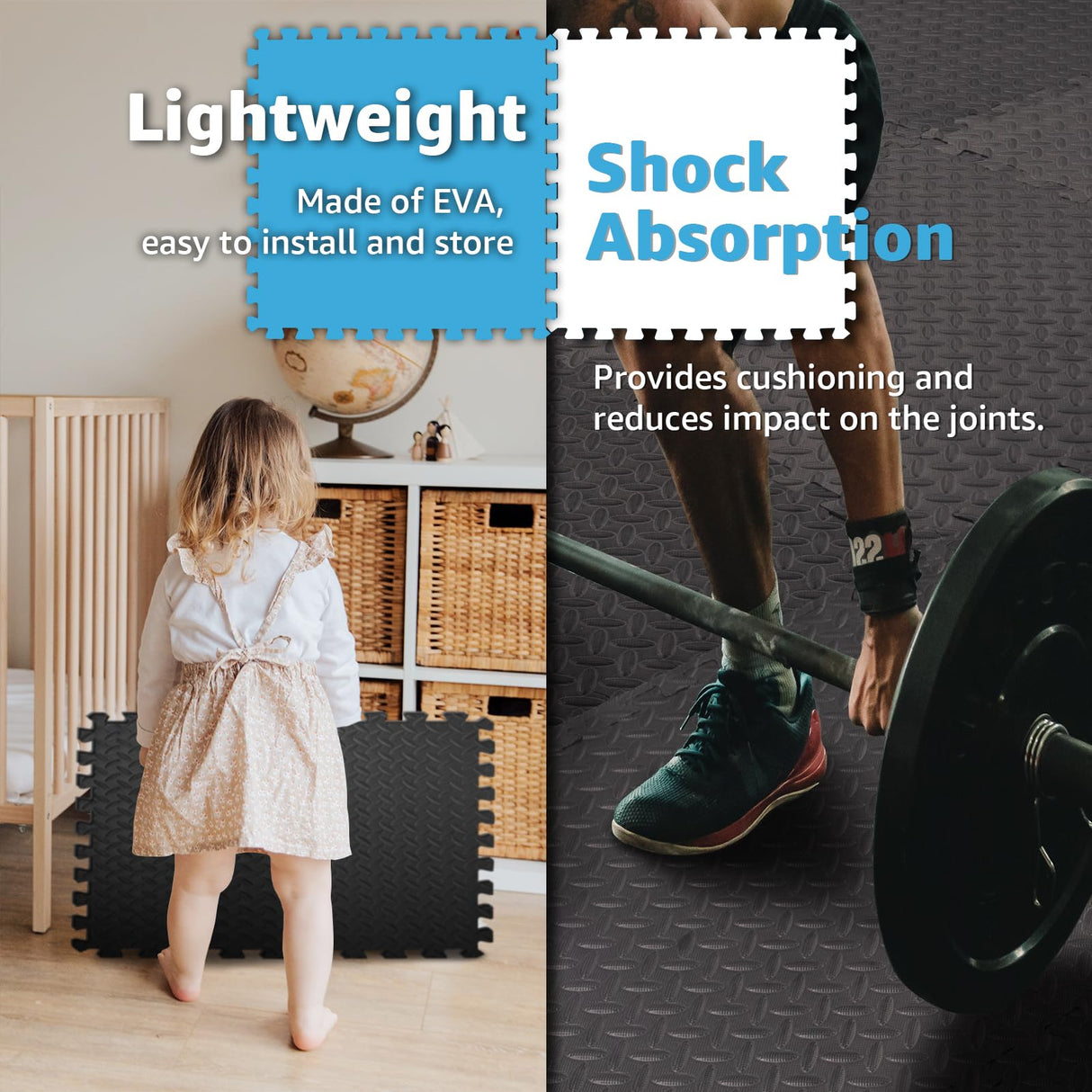 Art3d Eva Puzzle Exercise Mats, 1/2” Thick Foam Interlocking Tiles for Gyms, Flooring, Workout, Gym Equipments, Pack of 6 Art3d