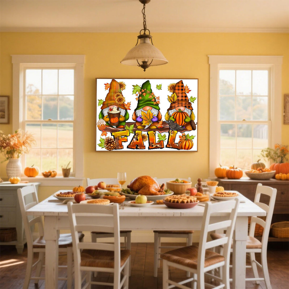 ajepon Gnome Diamond Art Kits for Adults - Fall 5D Diamond Painting, Gnomes Gem Art for Adults, Fall Pumpkin Gem Painting Kits for Wall Home Decor Arts Craft 12x16inch ajepon