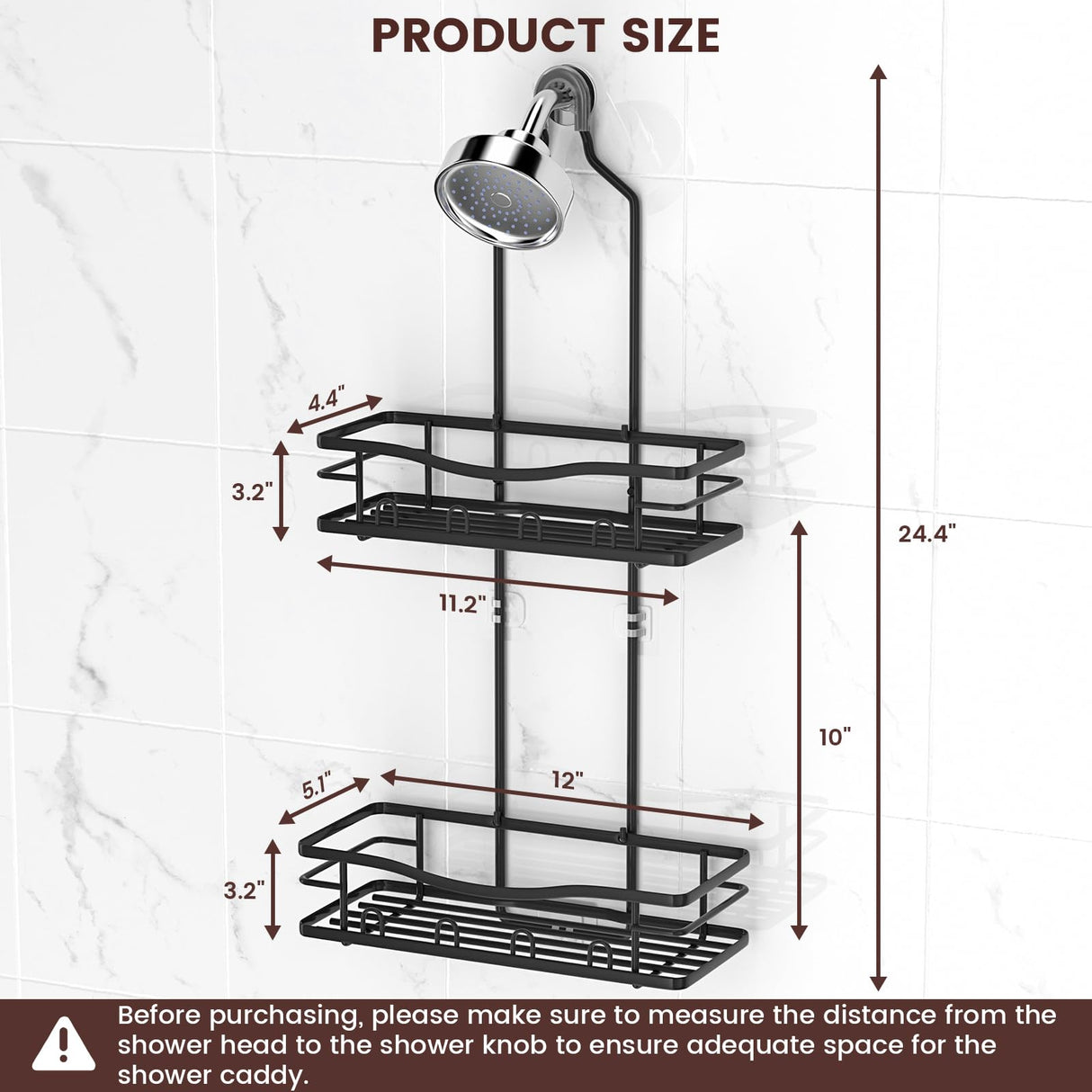 REINHARDT Shower Caddy Hanging, Rustproof Shower Caddy Anti-Swing Shower Organizer Over Showerhead No Drilling Shower Racks with Soap Holder Multi Hooks Bathroom Storage for Shampoo Sponge, Black REINHARDT