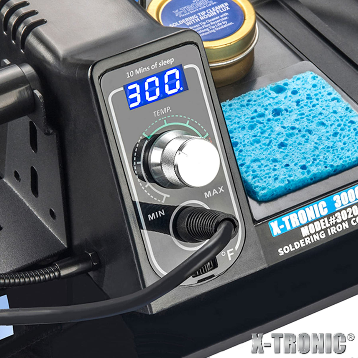 The Original X-Tronic 3020-XTS • 75W Soldering Iron Station Kit • 2 Helping Hands • Silicone Tool Mat • 5 Extra Tips • 50g Roll of Solder • Brass Sponge • Cleaning Flux • C/F Conversion • Auto Sleep! X-TRONIC