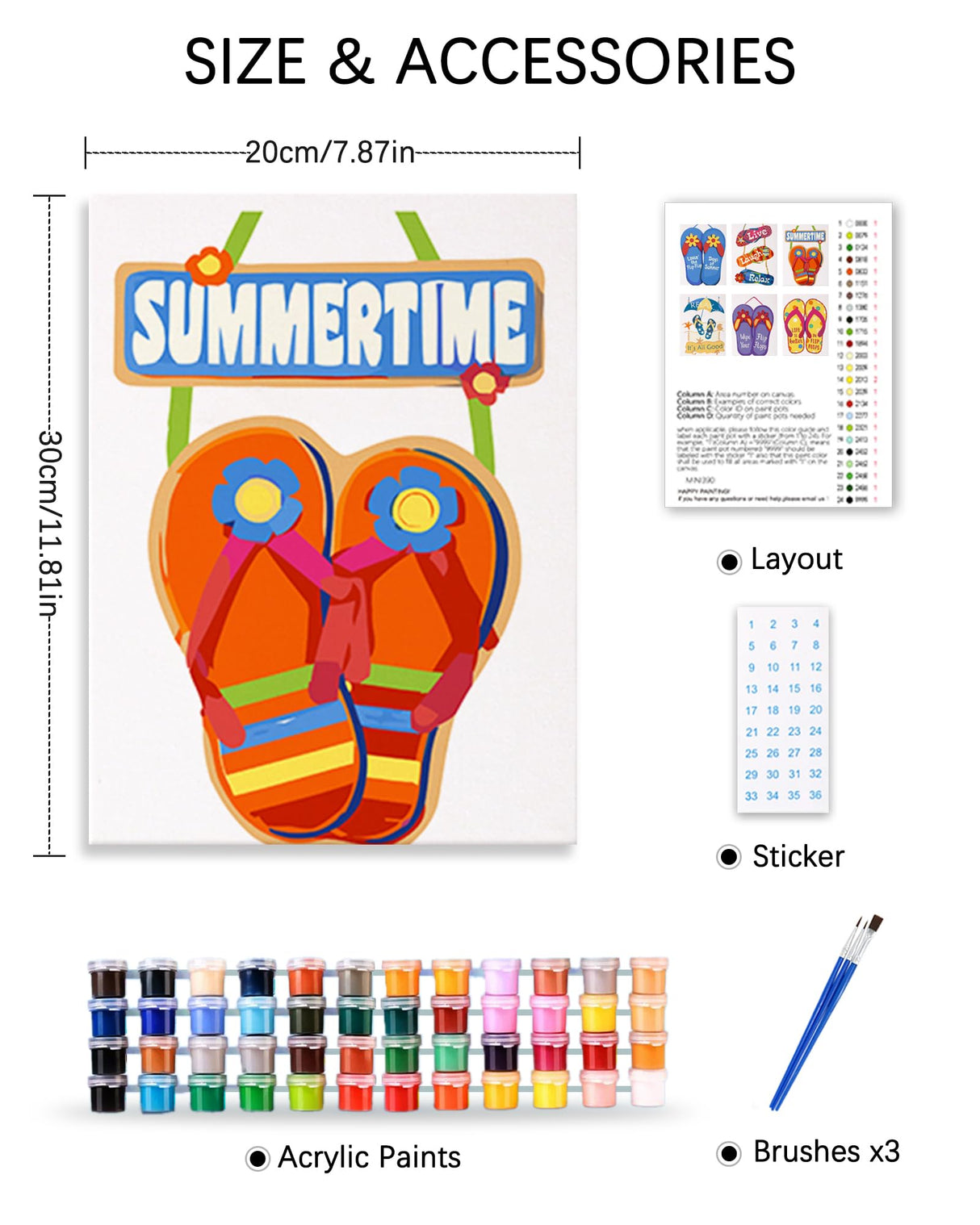 PeakLuv 6 Pack Flip-Flop Paint by Numbers Kits for Adults Beginners, Summer Vibes Themed Paint by Number on Canvas Without Frame, DIY Acrylic Oil Painting Kit, Creative Home Decor, 8x11 Inch PeakLuv