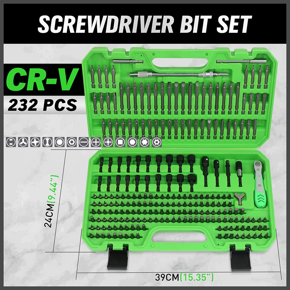 SWANLAKE 232PCS Ultimate Screwdriver Bit Set,Chrome Vanadium Steel Driver Bit Set, Includes Security Bits,Nut Driver, Ratchet Wrench and Bits Holder SWANLAKE GARDEN TOOLS